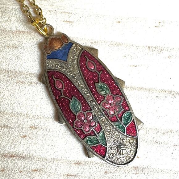 Vintage Cloisonné Enamel Ladybug Pendant Necklace - Picture 9 of 11